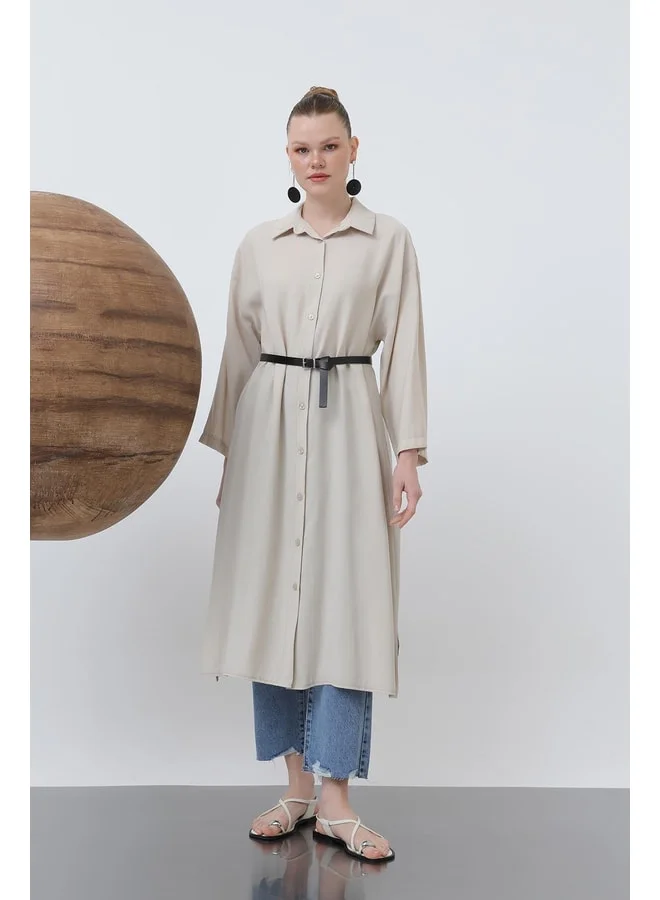 Loreen Women's Long Belt Detail Shirt Dress - 20629ELB - Beige.