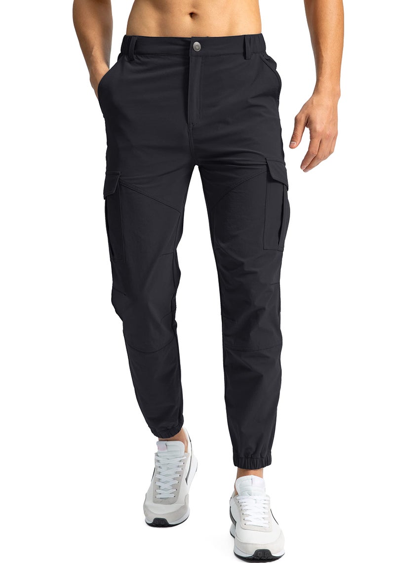 Pinkbomb Men's Hiking Cargo Pants with 7 Pockets Slim Fit Stretch Joggers Golf Cargo Work Pants for Men(Black,L) - Image 1
