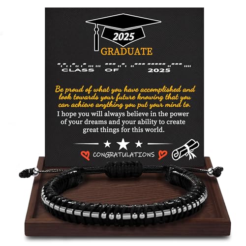 Btysun Graduation Gifts for Him 2025 Morse Code Bracelets for Men Leather Bracelets for Boyfriend Son Classmate Congratulate High School College Graduation Grad Birthday Jewelry - Image 1