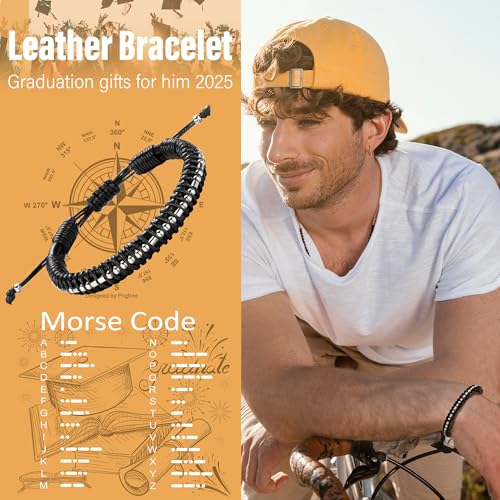Btysun Graduation Gifts for Him 2025 Morse Code Bracelets for Men Leather Bracelets for Boyfriend Son Classmate Congratulate High School College Graduation Grad Birthday Jewelry - Image 3