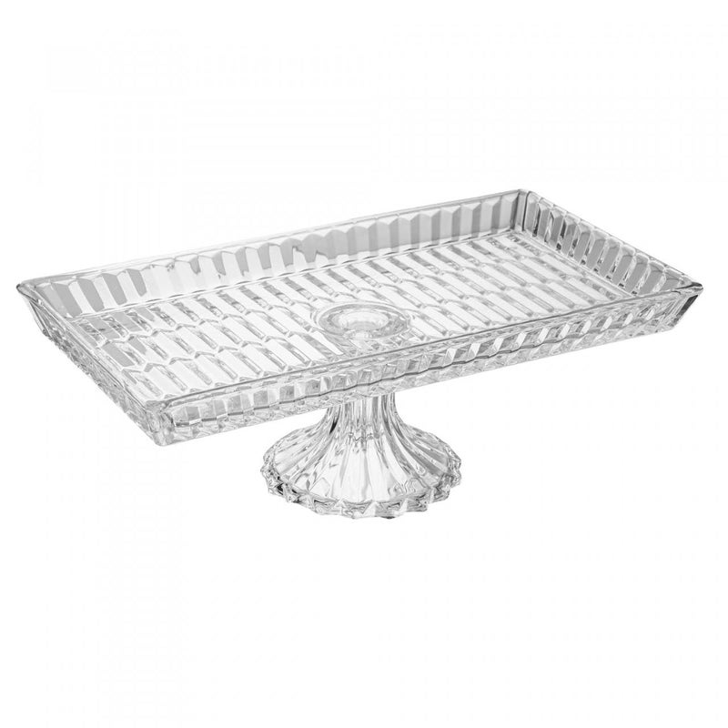 Generic Rectangular Crystal Glass Cake Stand, Imported, with Pedestal Base, for Serving Sweets and Pastries, .hg - Image 1