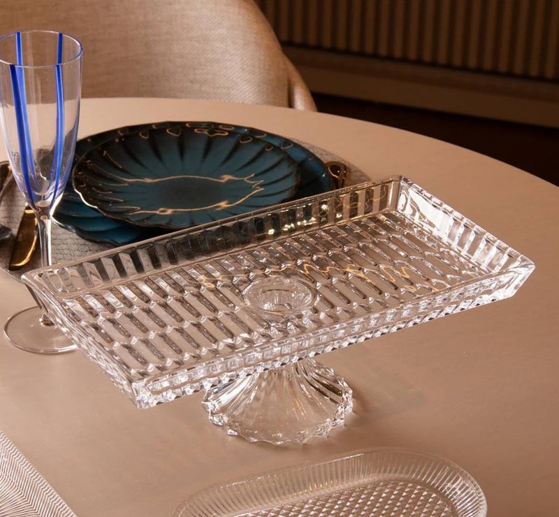 Generic Rectangular Crystal Glass Cake Stand, Imported, with Pedestal Base, for Serving Sweets and Pastries, .hg - Image 2