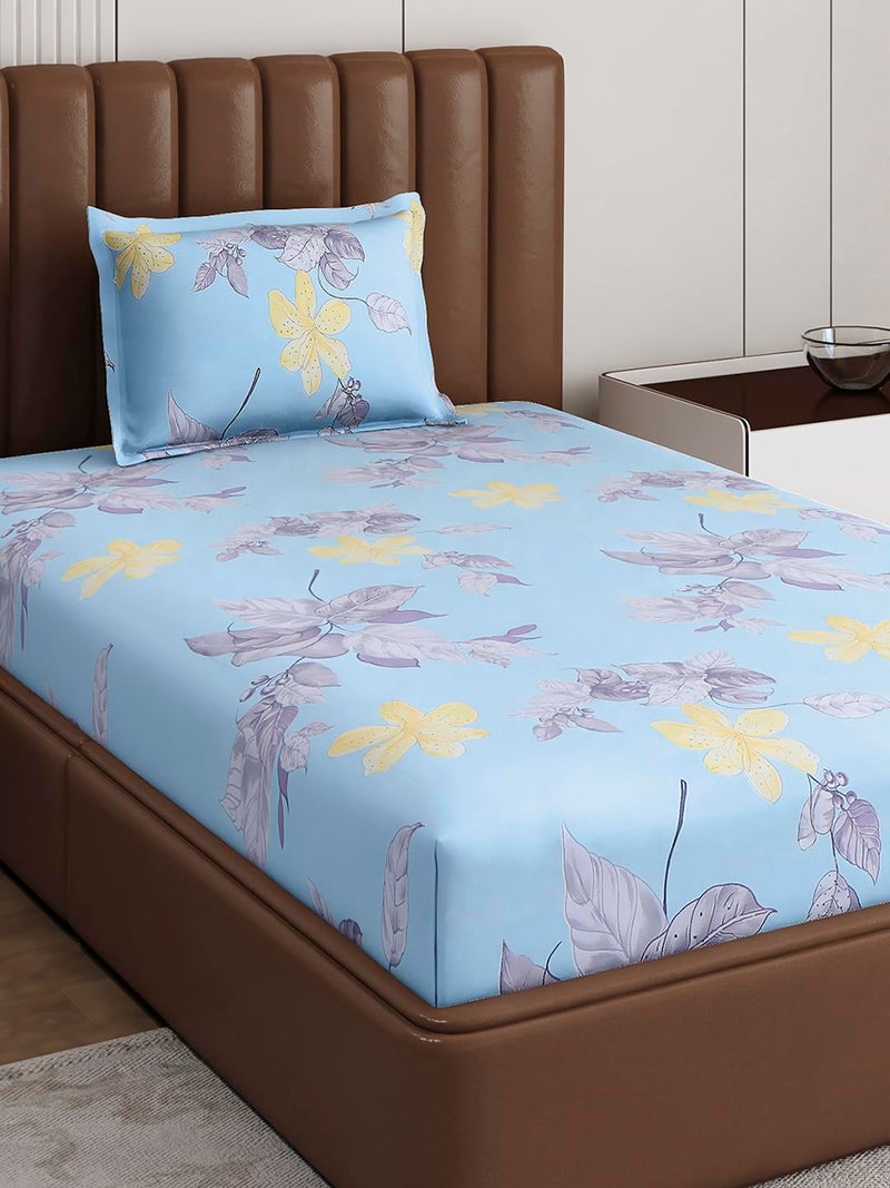 Monte Carlo Light Sky Printed Single Bed 120 GSM 1 Bedsheet with 1 Pillow Cover - Image 1