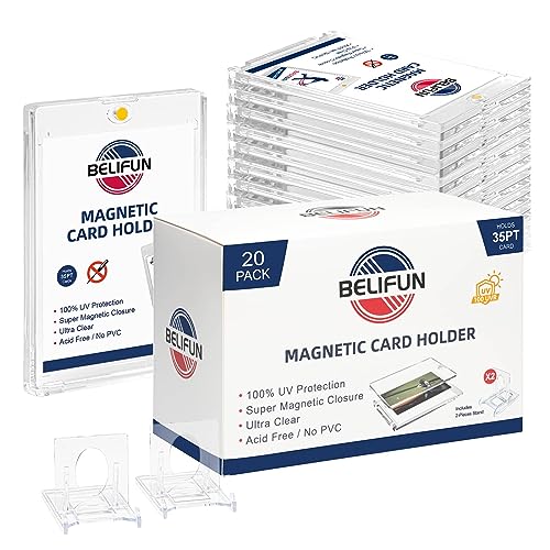 belifun 20 حزمة حوامل بطاقات مغناطيسية لمسة واحدة 35PT حوامل بطاقات تداول حماية من الأشعة فوق البنفسجية حالات بطاقات أكريليك شفافة واقي بطاقات لألعاب البيسبول وبطاقات الرياضة تناسب تخزين وعرض البطاقات القياسية - Image 1
