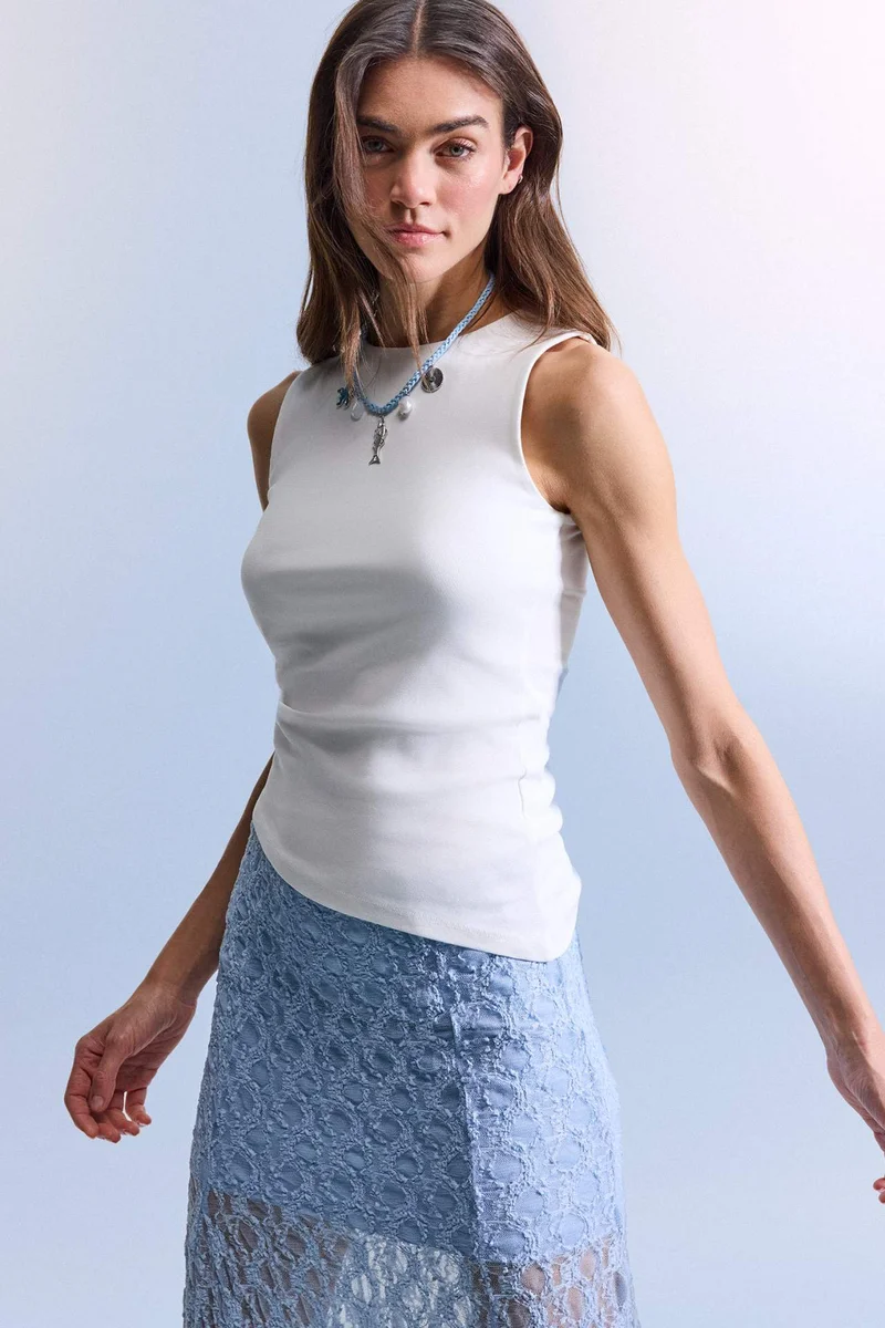 ديفاكتو Slim Fit Ribana Crew Neck Tank Top