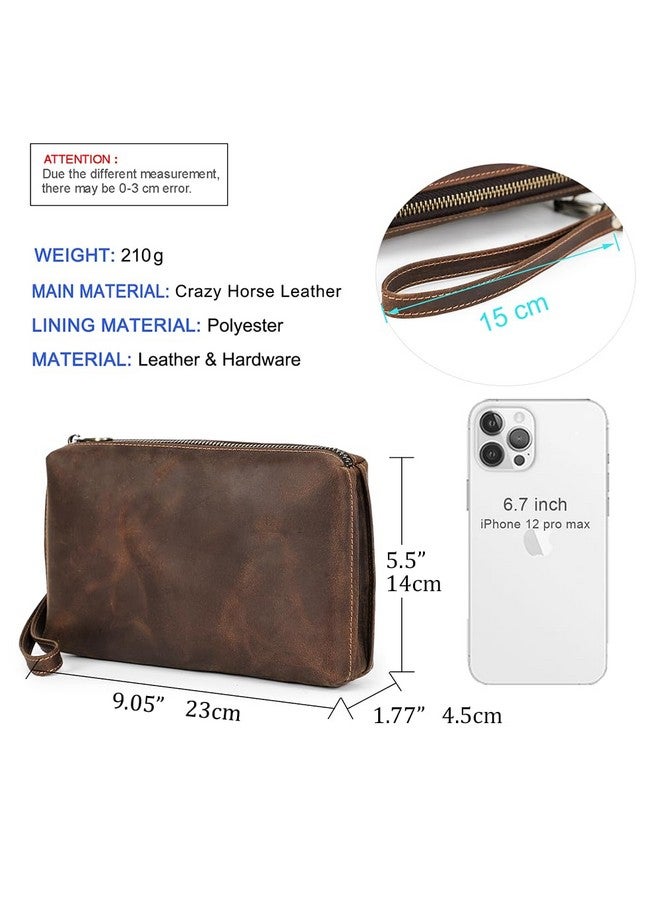 Contacts Mens Clutch Bag Leather Wallet, Crazy Horse Leather Vintage Clutch Wallet for Men Travel Wristlet Handbag Card Holder Phone Checkbook Purse - Image 2