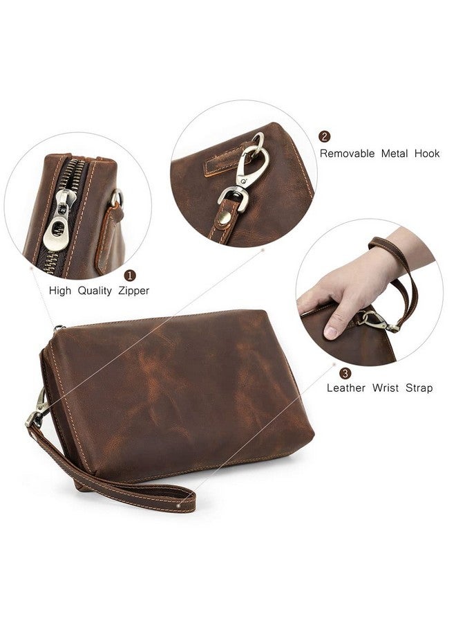 Contacts Mens Clutch Bag Leather Wallet, Crazy Horse Leather Vintage Clutch Wallet for Men Travel Wristlet Handbag Card Holder Phone Checkbook Purse - Image 4