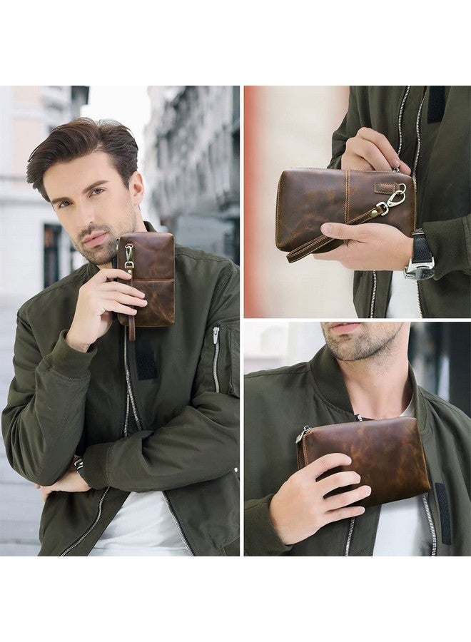 Contacts Mens Clutch Bag Leather Wallet, Crazy Horse Leather Vintage Clutch Wallet for Men Travel Wristlet Handbag Card Holder Phone Checkbook Purse - Image 1