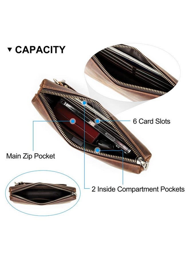 Contacts Mens Clutch Bag Leather Wallet, Crazy Horse Leather Vintage Clutch Wallet for Men Travel Wristlet Handbag Card Holder Phone Checkbook Purse - Image 3