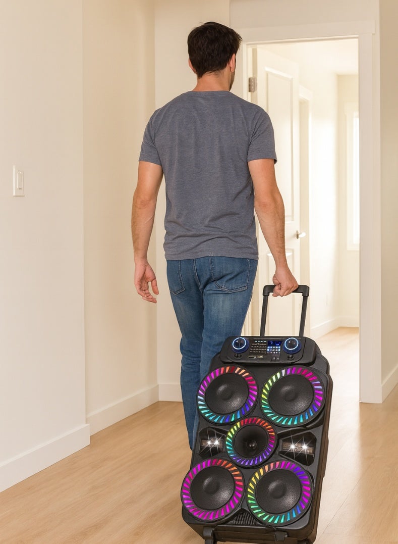 iSONIC مكبر صوت بلوتوث IS440 1×2 مع أضواء LED للحفلات، صوت قوي، ميكروفون لاسلكي وجهاز تحكم عن بعد، تصميم محمول قابل لإعادة الشحن - مثالي للحفلات، الكاريوكي والترفيه في الهواء الطلق - Image 3