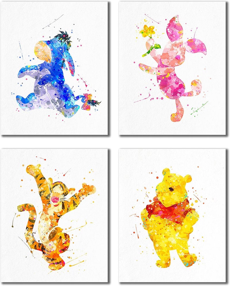 BigWig Prints Winnie the Pooh Watercolor Prints - Nursery Wall Art Decor Prints - Set of 4 (8 inches x 10 inches) Photos Tigger Eeyore Piglet - Image 1