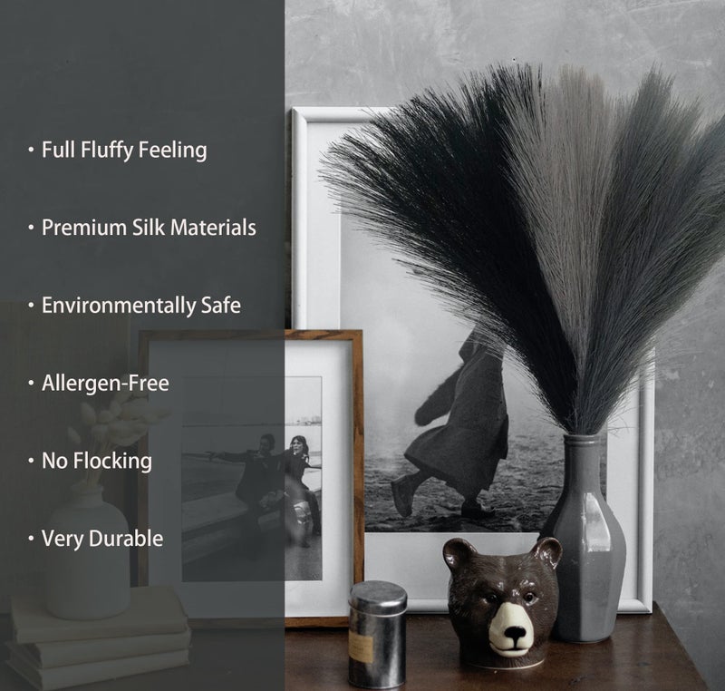 SeptCat 6 Pcs 17" Faux Dried Pampas Grass Decor, Fluffy Fake Small Pompas Artificial Black Grey Gray Pompous Short Stems Bouquet Flower Arrangement Vase Filler for Boho Home Wedding Decoration Orders - Image 2