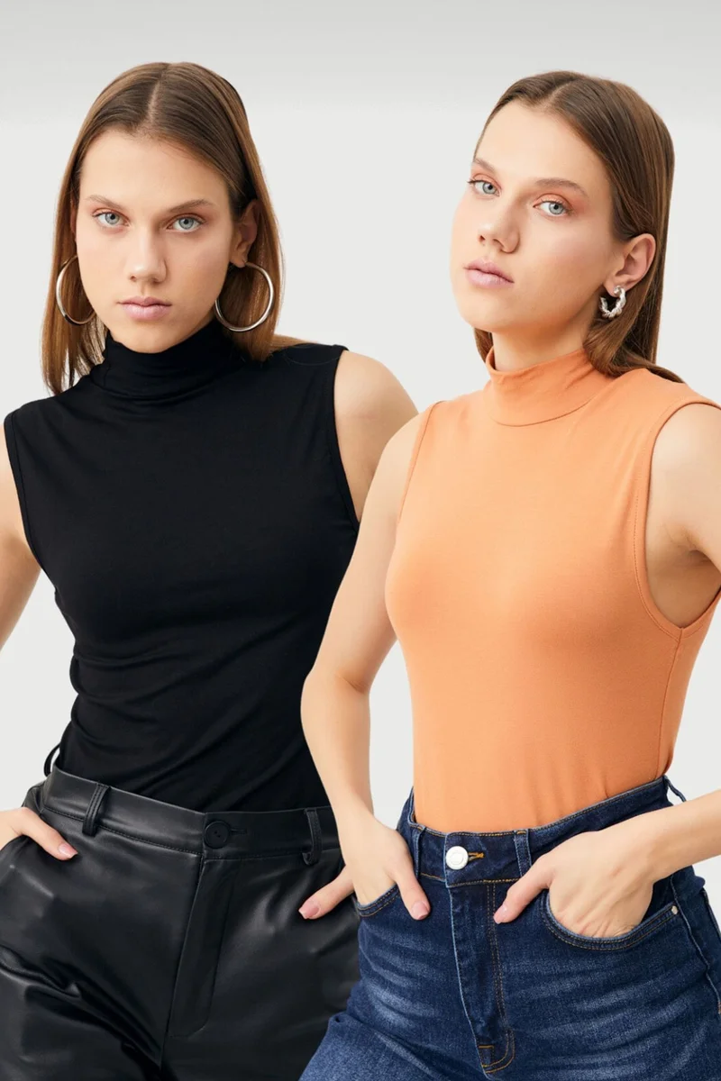 بيبانتولون BIPANTOLON Women's 2-Pack Sleeveless Half Turtleneck Bodysuits