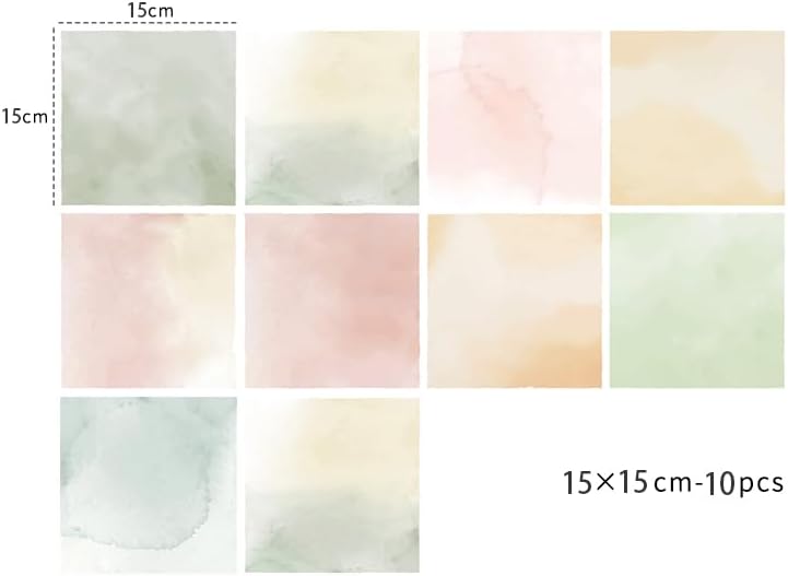 Alwayspon Self-Adhesive Vinyl Wall Tile Stickers, 10Pcs 15cm/6inch Peel and Stick on Tiles Transfer Vinyl Flooring Waterproof Splashback for Kitchen Bathroom, Watercolour - Image 2