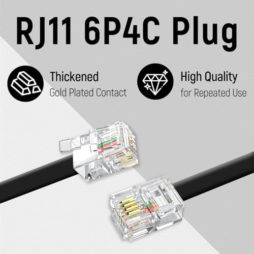 Uvital 33 Feet Telephone Landline Extension Cord Cable Line Wire with Standard RJ-11 6P4C Plugs(10M,1Pack) (Black) - Image 5