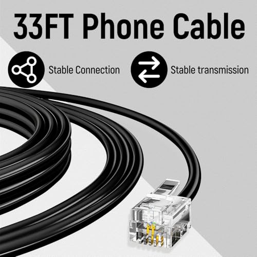 Uvital 33 Feet Telephone Landline Extension Cord Cable Line Wire with Standard RJ-11 6P4C Plugs(10M,1Pack) (Black) - Image 2