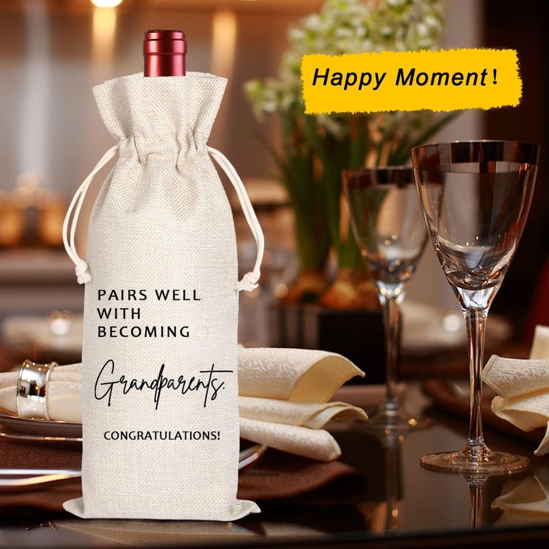 Maydvdv Grandparents Wine Themed Announcement,Gandma Grandpa Wine Bag,New Grandparents Gift-Pairs Well with Becoming Grandparent Congratulations - Image 4