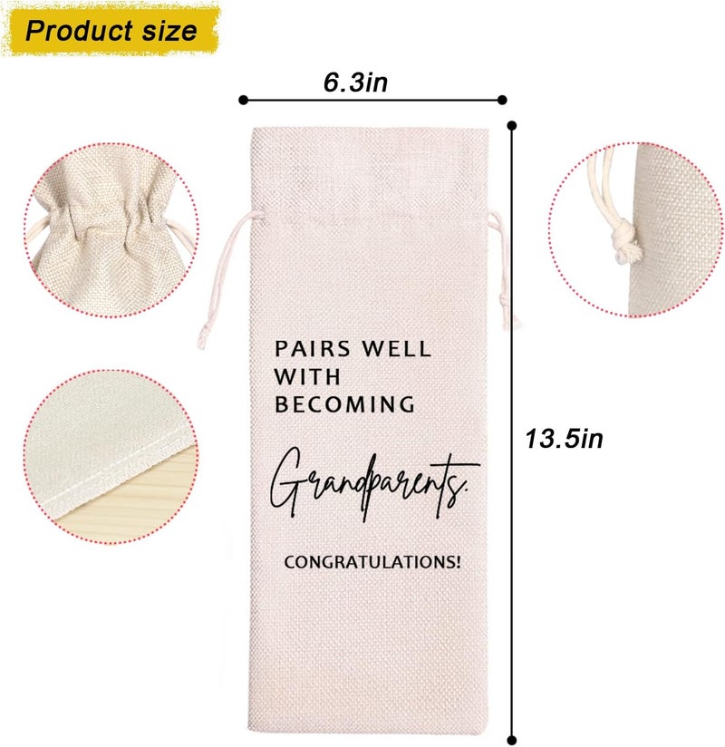 Maydvdv Grandparents Wine Themed Announcement,Gandma Grandpa Wine Bag,New Grandparents Gift-Pairs Well with Becoming Grandparent Congratulations - Image 1