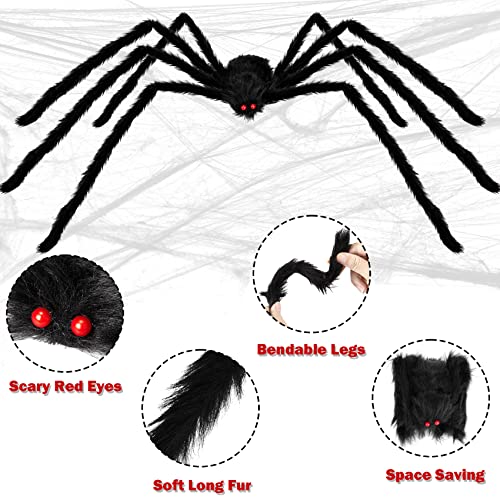 Colovis 3 Pack Halloween Giant Spider Decoration Set, Realistic 6.6FT/5FT/3FT Large Scary Black Hairy Spider Props for Indoor, Outdoor Yard, Party, Haunted House Decor - Image 3