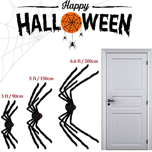 Colovis 3 Pack Halloween Giant Spider Decoration Set, Realistic 6.6FT/5FT/3FT Large Scary Black Hairy Spider Props for Indoor, Outdoor Yard, Party, Haunted House Decor - Image 2