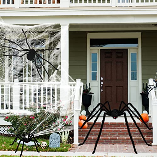 Colovis 3 Pack Halloween Giant Spider Decoration Set, Realistic 6.6FT/5FT/3FT Large Scary Black Hairy Spider Props for Indoor, Outdoor Yard, Party, Haunted House Decor - Image 5