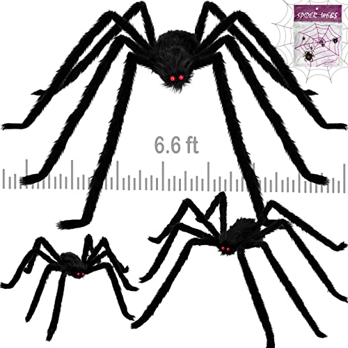 Colovis 3 Pack Halloween Giant Spider Decoration Set, Realistic 6.6FT/5FT/3FT Large Scary Black Hairy Spider Props for Indoor, Outdoor Yard, Party, Haunted House Decor - Image 1