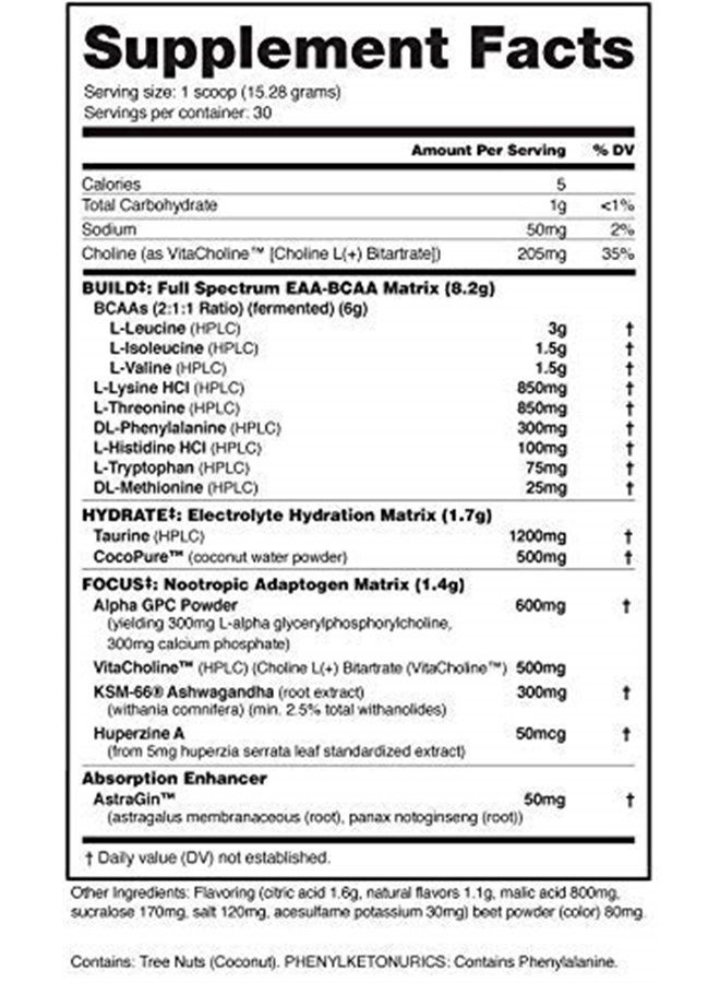 NutraBio Alpha EAA - Full Spectrum EAA BCAA Matrix, Electrolytes, Nootropics, Coconut Water - 30 Servings - Strawberry Lemon Bomb - Image 2