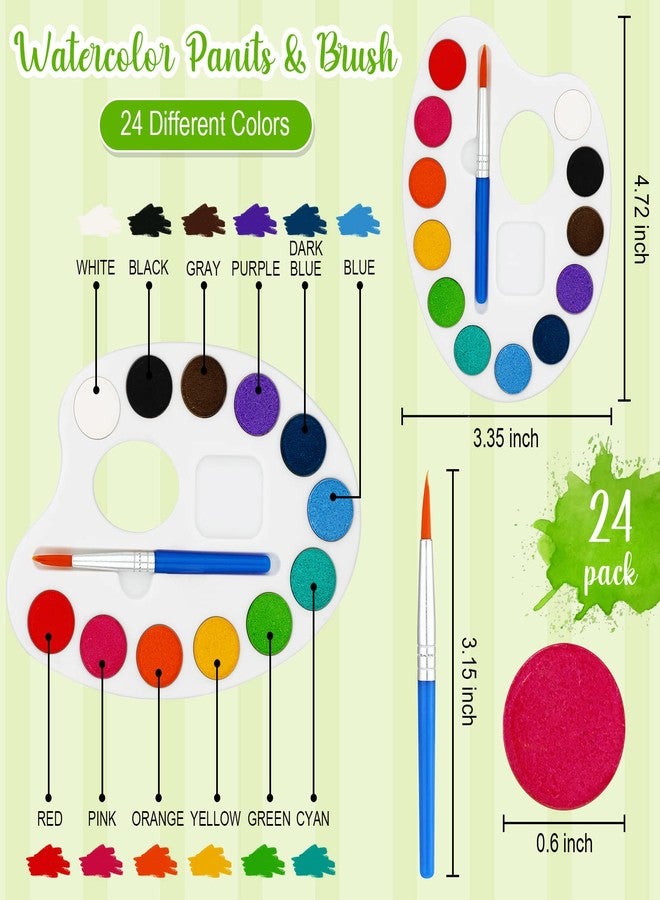 Zubebe 24 Set Mini Canvas Painting Kit, Mini Watercolor Paint Sets, 4 x 4 Inch Canvas with Wooden Easel, 12 Colors Watercolor Palette Brush Bulk for Adults Beginner Art Party Favors - Image 3
