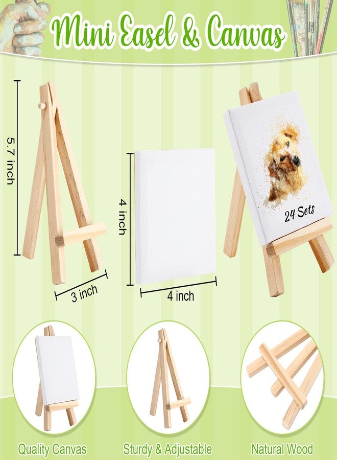 Zubebe 24 Set Mini Canvas Painting Kit, Mini Watercolor Paint Sets, 4 x 4 Inch Canvas with Wooden Easel, 12 Colors Watercolor Palette Brush Bulk for Adults Beginner Art Party Favors - Image 4