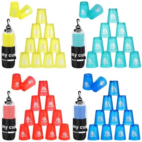 yeesport 48 PCS Sport Stacking Cups Sport Training Game for Challenge Competition Plastic Stacking Cups Classic Family Game for Youth and Adults RedBlueGreenYellow - Image 1