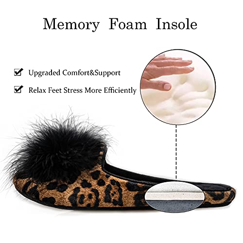 GRITHEIM Women's Fuzzy Pom Pom Feather Velvet House Slippers Sexy Cozy Bedroom Slippers for Ladies Non-slip Sole Indoor Outdoor Leopard 9-10 - Image 4