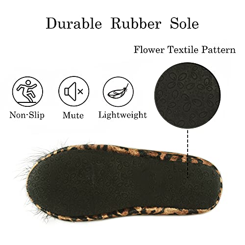 GRITHEIM Women's Fuzzy Pom Pom Feather Velvet House Slippers Sexy Cozy Bedroom Slippers for Ladies Non-slip Sole Indoor Outdoor Leopard 9-10 - Image 5