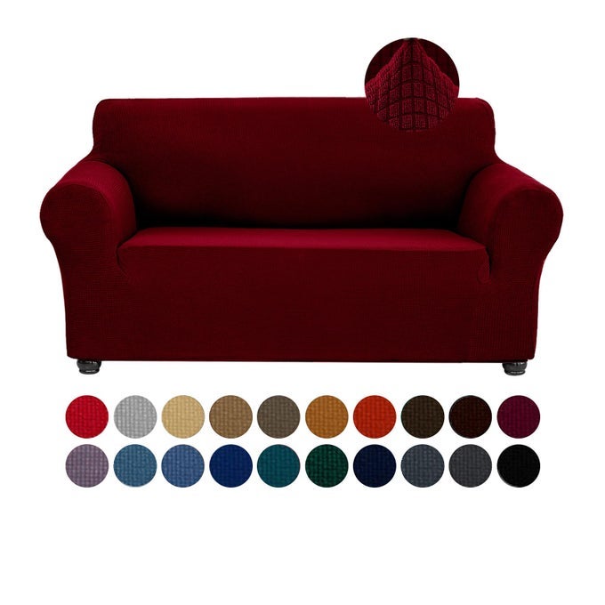 RED DAHLIA POLYESTER SPANDEX WATERPROOF SOLID STRETCH SOFA COVER