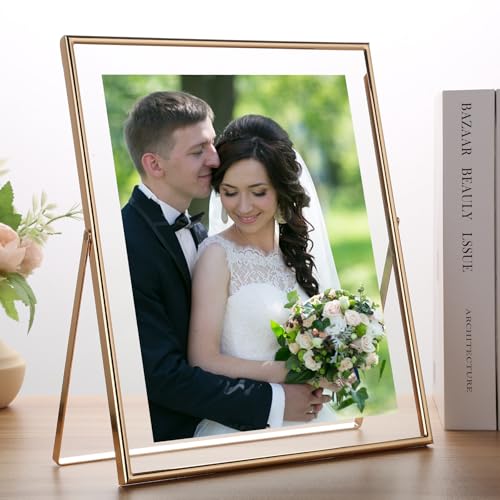 GorYeeFine Gold 10x12 Floating Frame 2-Pack for Photo Sizes(7x9''8x10'',8.5x11''),Adjustable Tabletop/Shelf Floating Picture Frame 8x10'',Classy Gift Choice for Wedding,Christmas,Home or Office Decor - Image 2