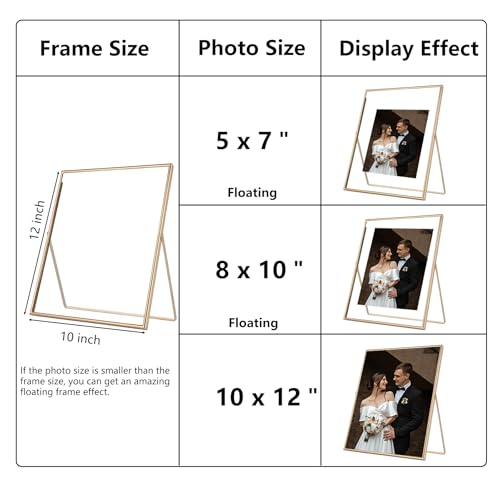 GorYeeFine Gold 10x12 Floating Frame 2-Pack for Photo Sizes(7x9''8x10'',8.5x11''),Adjustable Tabletop/Shelf Floating Picture Frame 8x10'',Classy Gift Choice for Wedding,Christmas,Home or Office Decor - Image 3