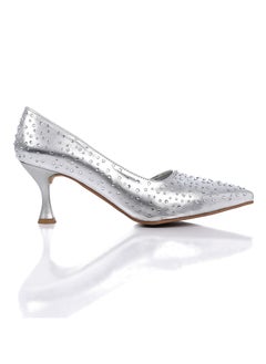 Strassed Allover Pointed Toecap Silver Pumps