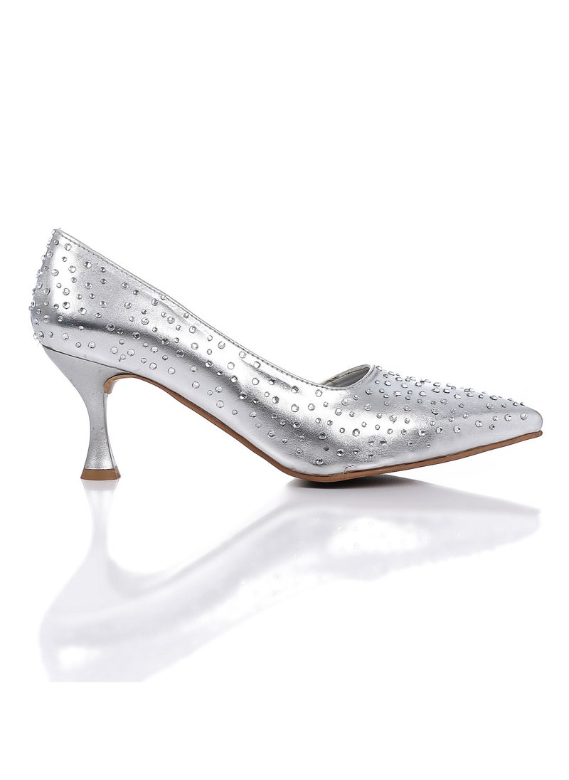 Mr.joe Strassed Allover Pointed Toecap Silver Pumps  - Image 1