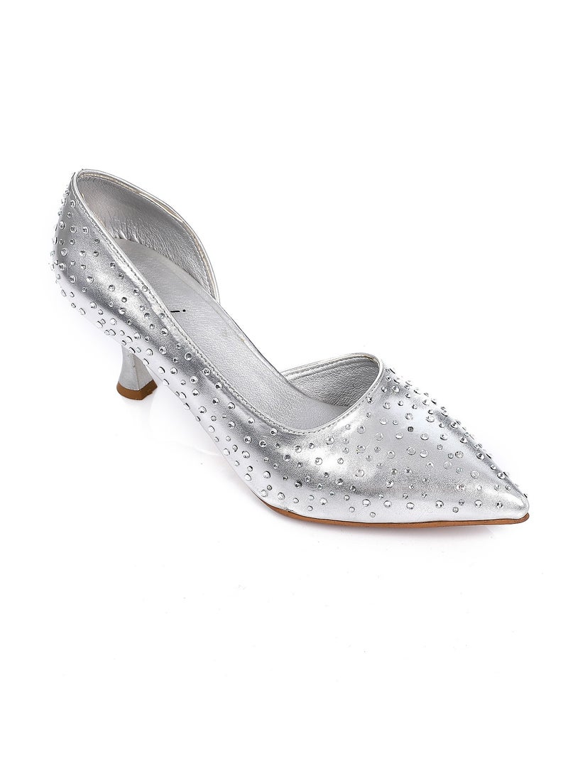 Mr.joe Strassed Allover Pointed Toecap Silver Pumps  - Image 2