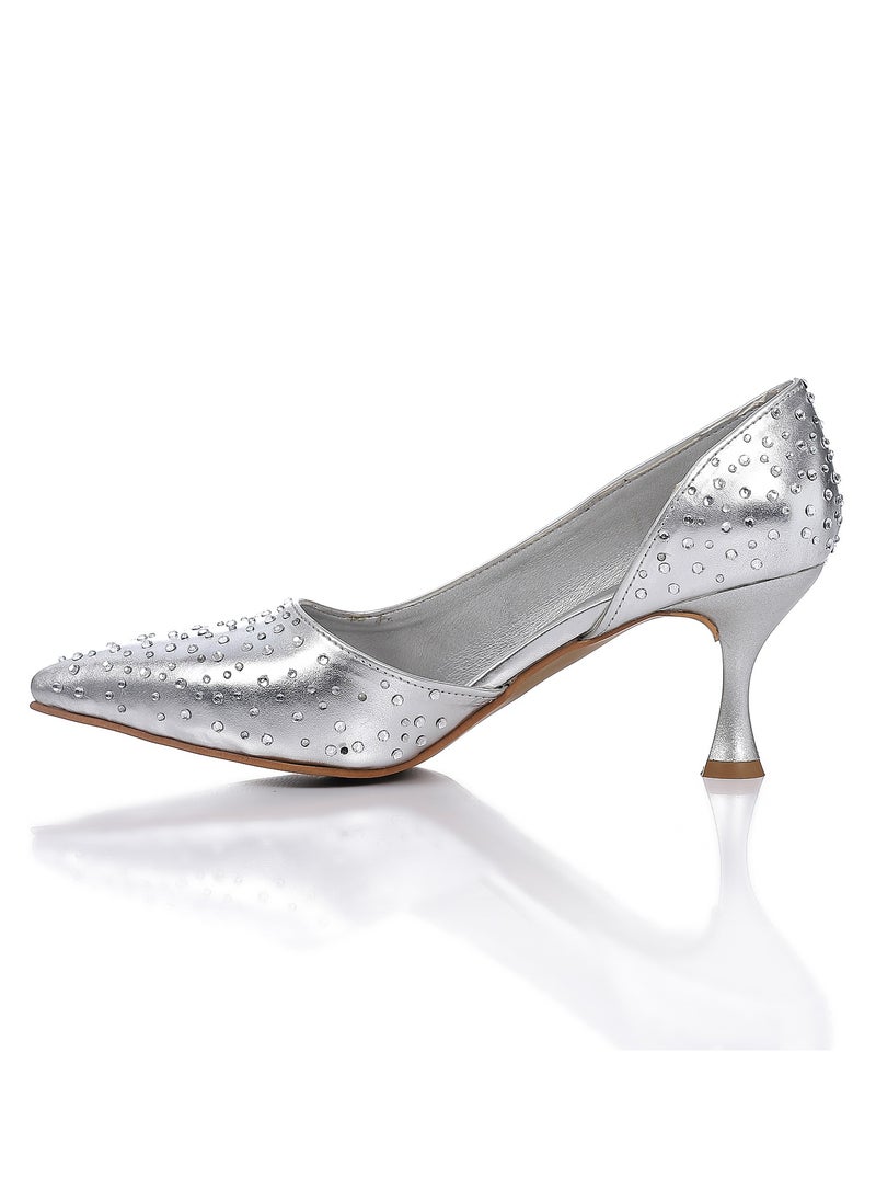 Mr.joe Strassed Allover Pointed Toecap Silver Pumps  - Image 3