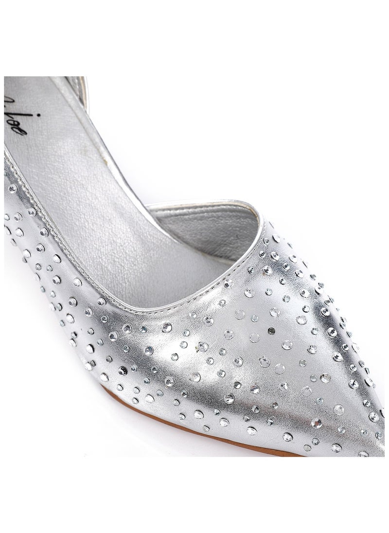 Mr.joe Strassed Allover Pointed Toecap Silver Pumps  - Image 5