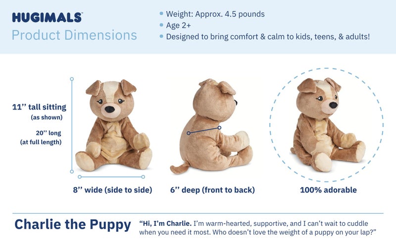 HUGIMALS Charlie The Puppy 4.5 lb Heavy Cute Weighted Comfort Plush Large Unscented Self Care Stuffed Animal for All Ages - Kids, Teens and Adults - Image 5