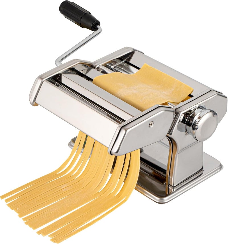 Restaurantware Pasta Maker Stainless Steel 8.3 x 7.8 x 6.2 Inch Adjustable Thickness Noodle Machine With Spaghetti Cutter And Interchangeable Blades, Silver Kitchen Pasta Tool - Image 2
