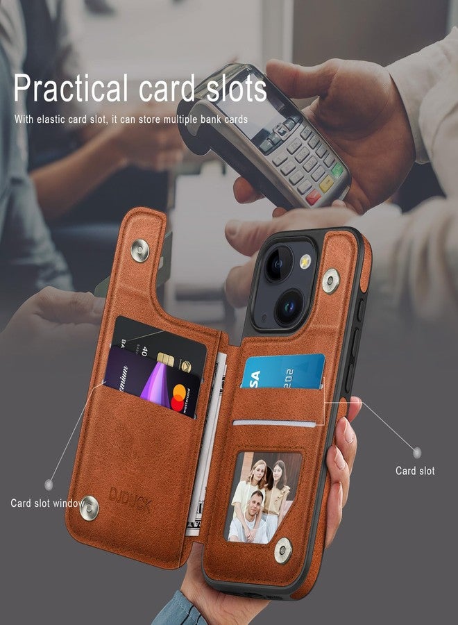 DJDUCK Designed for iPhone 15 Case Wallet, Card Holder Case with [2 Screen Protectors][Magnetic Clasp Folio Cover][RFID Blocking Leather] Shockproof Women Men Cases 6.1" for Apple 15 Light Brown - Image 3