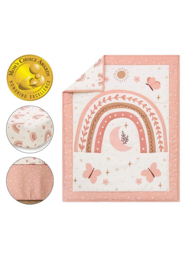The Peanut Shell مجموعة بيبي كريب من ذا بيناتشيل 3 قطع للفتيات - مجموعة سرير حديثي الولادة، الرضع والأطفال مع شريحة سرير ملائمة، غطاء سرير مزخرف - قوس قزح بوهيمي - Image 2