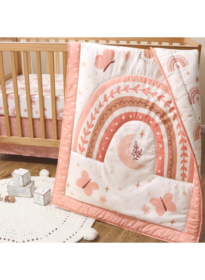 The Peanut Shell مجموعة بيبي كريب من ذا بيناتشيل 3 قطع للفتيات - مجموعة سرير حديثي الولادة، الرضع والأطفال مع شريحة سرير ملائمة، غطاء سرير مزخرف - قوس قزح بوهيمي - Image 4