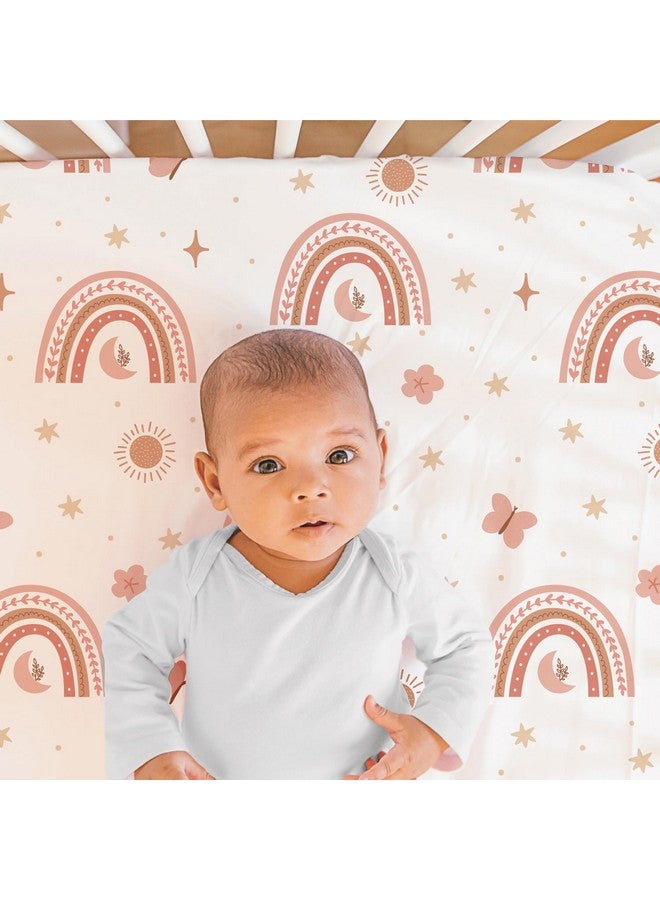 The Peanut Shell مجموعة بيبي كريب من ذا بيناتشيل 3 قطع للفتيات - مجموعة سرير حديثي الولادة، الرضع والأطفال مع شريحة سرير ملائمة، غطاء سرير مزخرف - قوس قزح بوهيمي - Image 3