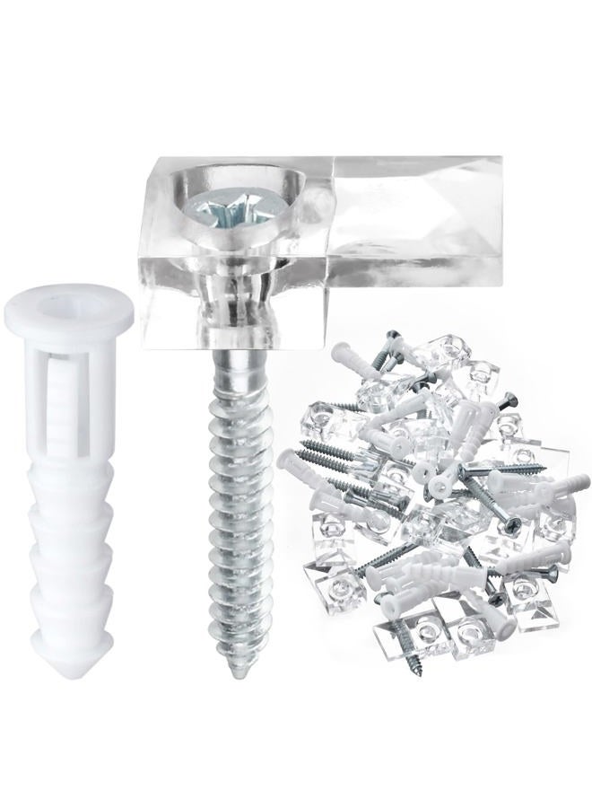 AccEncyc 20 Pack 3-4mm Frameless Mirror Holder Clips Clear Mirror Mounting Clip Plastic Glass Retainer Clips Mirror Mounting Hardware with Screw and Anchors for Wall, Cabinet, Door - Image 1