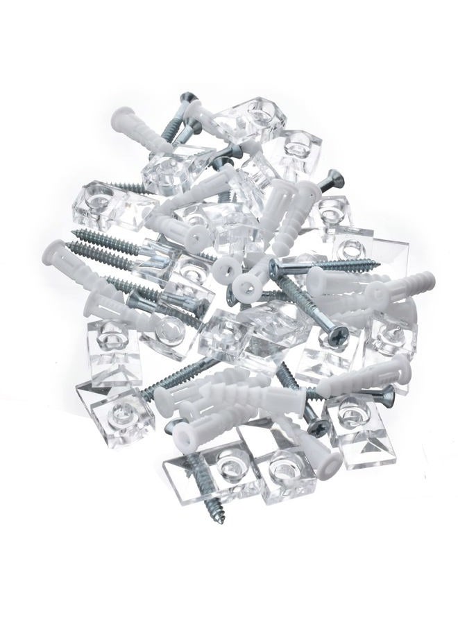 AccEncyc 20 Pack 3-4mm Frameless Mirror Holder Clips Clear Mirror Mounting Clip Plastic Glass Retainer Clips Mirror Mounting Hardware with Screw and Anchors for Wall, Cabinet, Door - Image 2