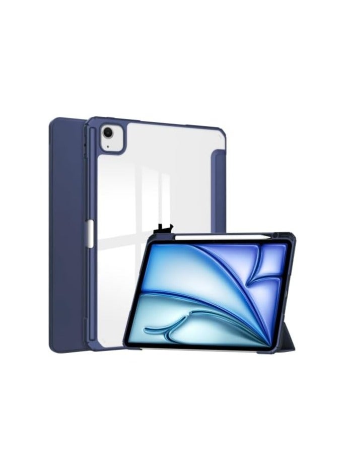Case Compatible with New iPad Air 13 inch 2024 M4 with Built-in Pencil Holder, for iPad Air 13 with Hard Clear Back Cover, (Dark Blue) - Image 1