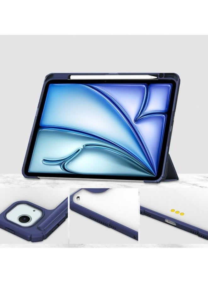 Case Compatible with New iPad Air 13 inch 2024 M4 with Built-in Pencil Holder, for iPad Air 13 with Hard Clear Back Cover, (Dark Blue) - Image 3